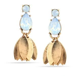 AQUA BLUE CRYSTAL GOLD TASSEL  EARRING #SQ6685 (GD1)