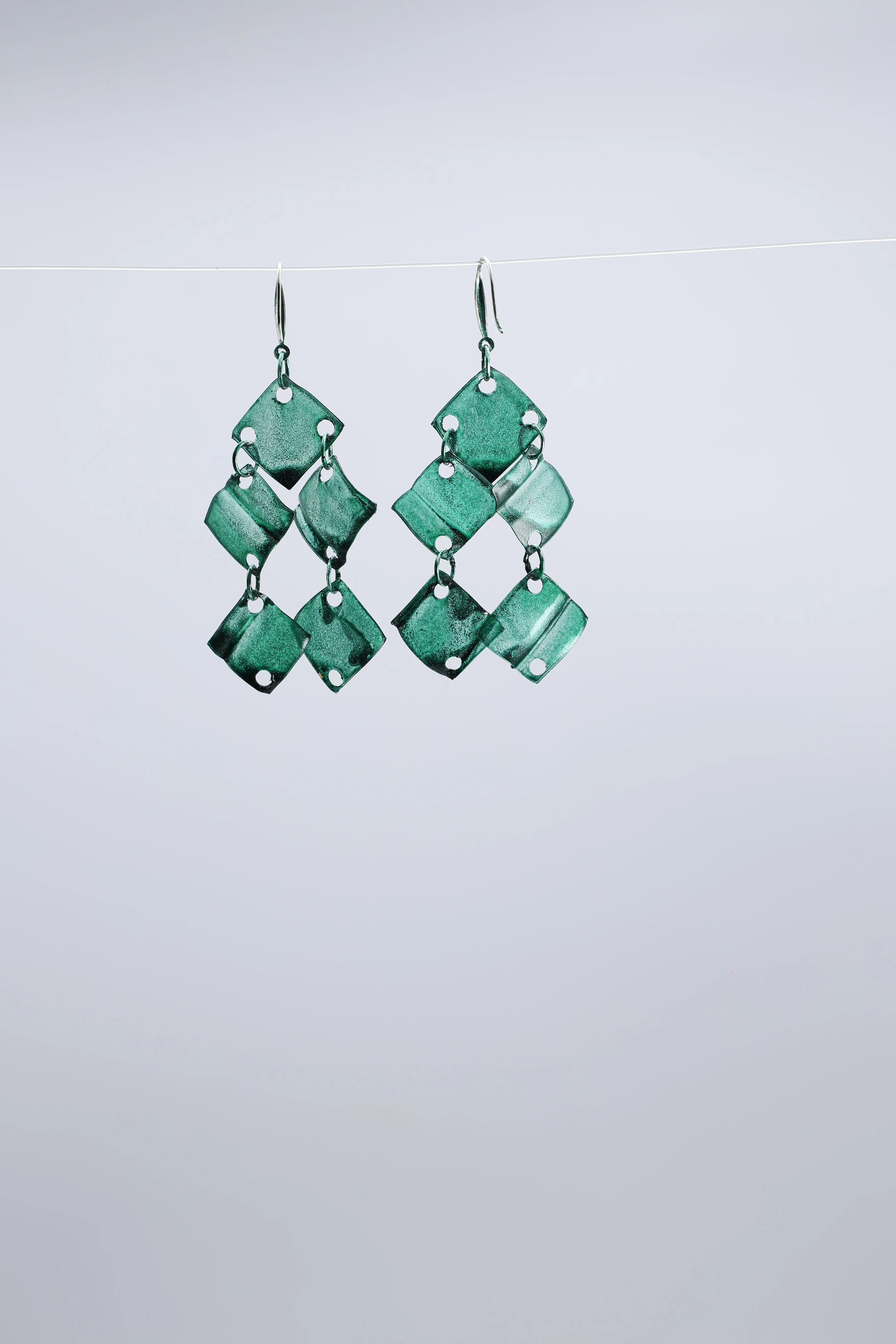 Aqua Chandelier earring- Hand painted