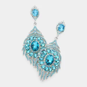 Aqua Crystal and Rhinestone Chandelier Earrings | Pageant Earrings | 592162