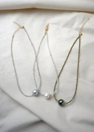 Aquamarine & White Baroque Pearl Necklace