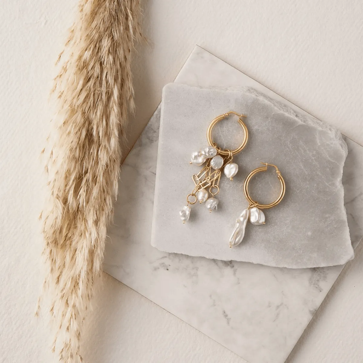 Asymmetrical Pearl Chandelier Hoop Earrings