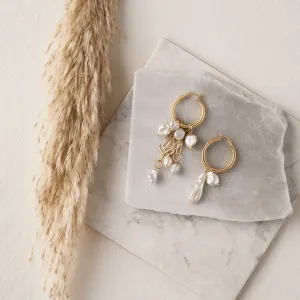 Asymmetrical Pearl Chandelier Hoop Earrings
