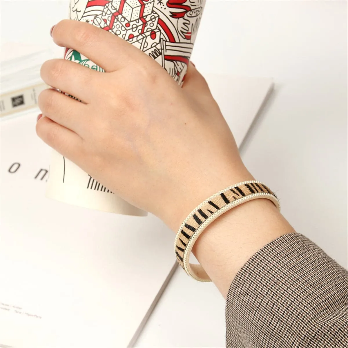 Beige Zebra & 18K Gold-Plated Bracelet