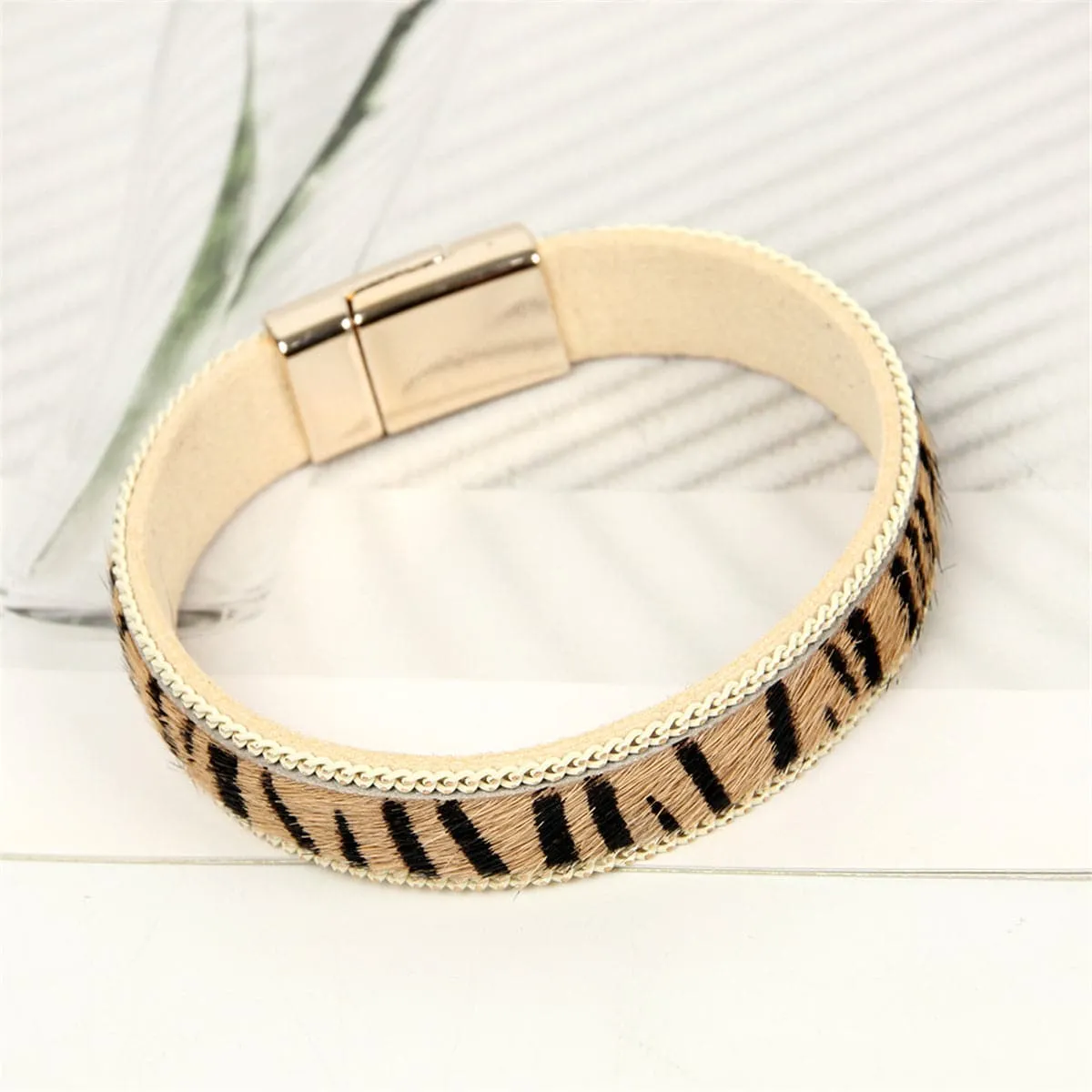 Beige Zebra & 18K Gold-Plated Bracelet