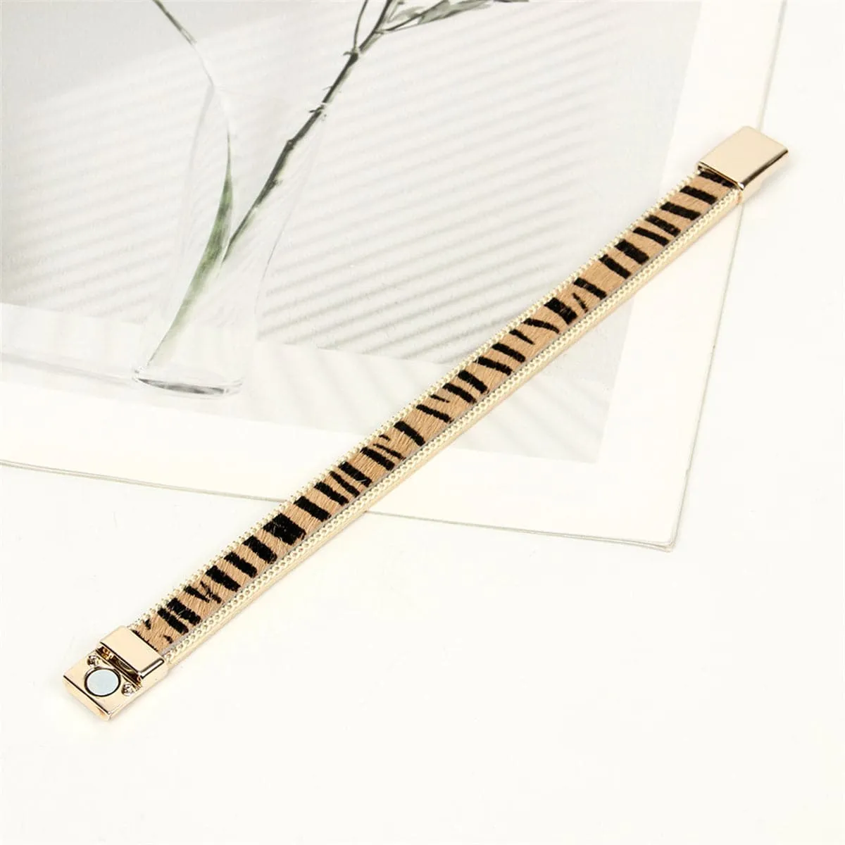 Beige Zebra & 18K Gold-Plated Bracelet