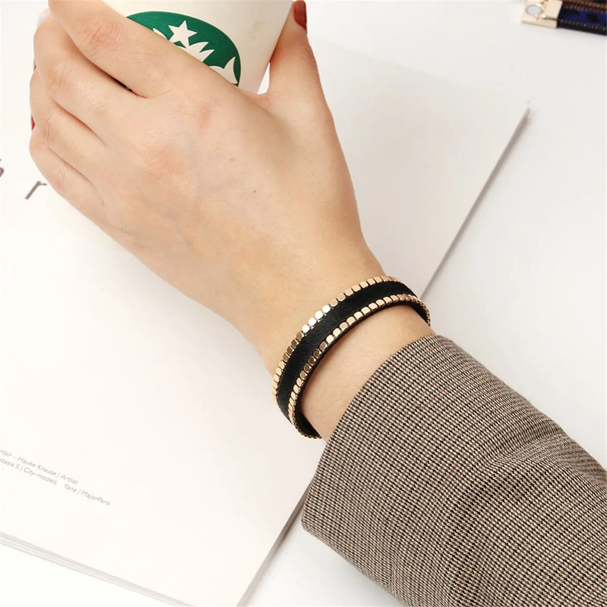 Black & 18K Gold-Plated Belt 0.5'' Bracelet