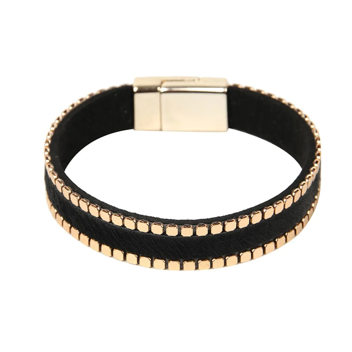 Black & 18K Gold-Plated Belt 0.5'' Bracelet