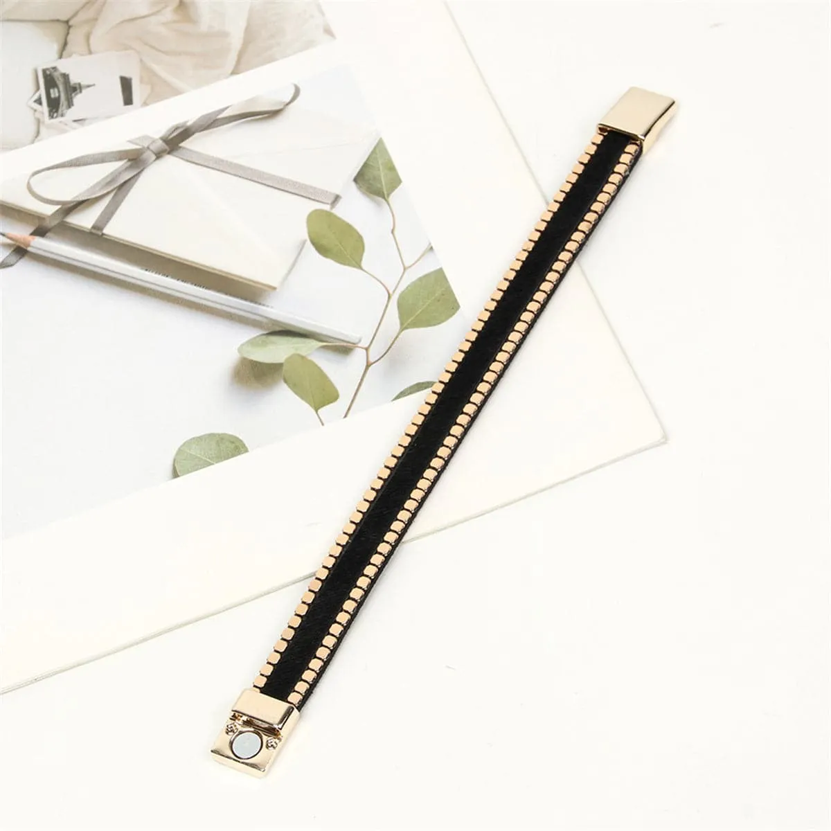 Black & 18K Gold-Plated Belt 0.5'' Bracelet