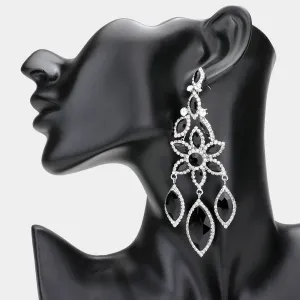 Black/ Clear Flower Triple Marquise Stone Chandelier Evening Earrings   | Statement Earrings | 608515