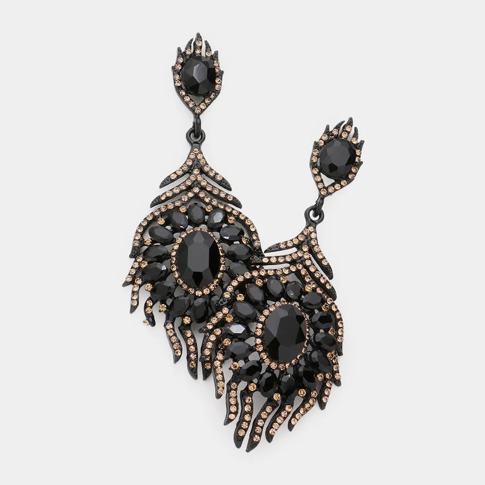 Black Crystal and Topaz Rhinestone Chandelier Earrings | Pageant Earrings | 592167
