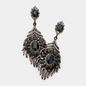 Black Crystal and Topaz Rhinestone Chandelier Earrings | Pageant Earrings | 592167