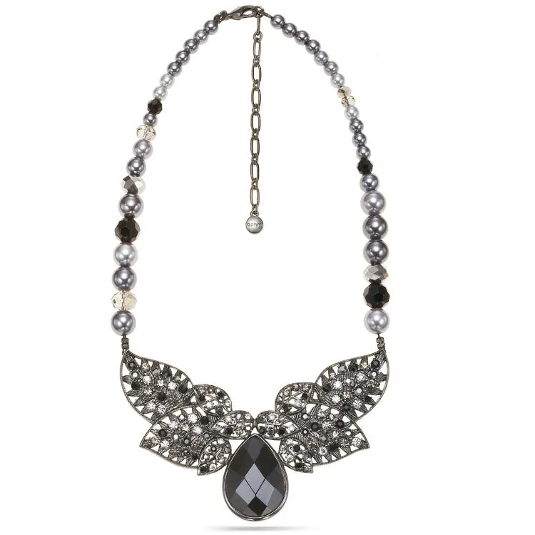 BLACK CRYSTALS AND GREY PEARL  NECKLACES #306BK1201 (5D5)