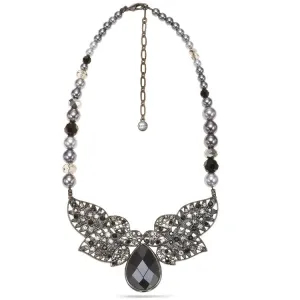BLACK CRYSTALS AND GREY PEARL  NECKLACES #306BK1201 (5D5)