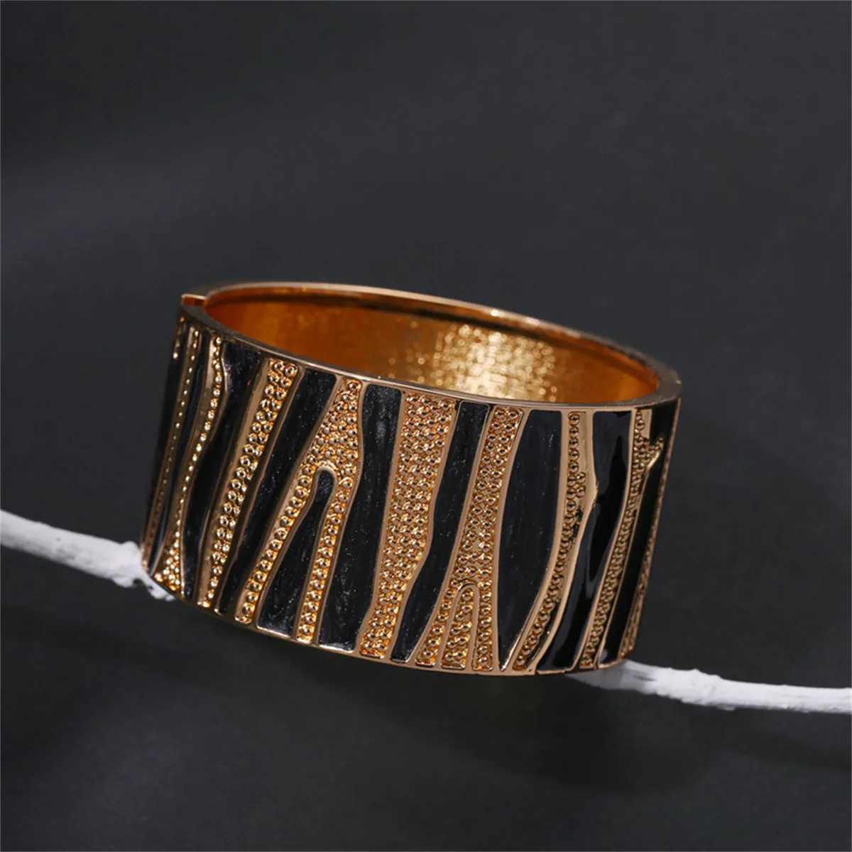 Black Enamel & 18K Gold-Plated Branch Bangle