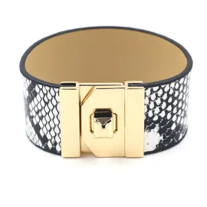 Black Polystyrene & 18K Gold-Plated Snake Print Buckle Bracelet