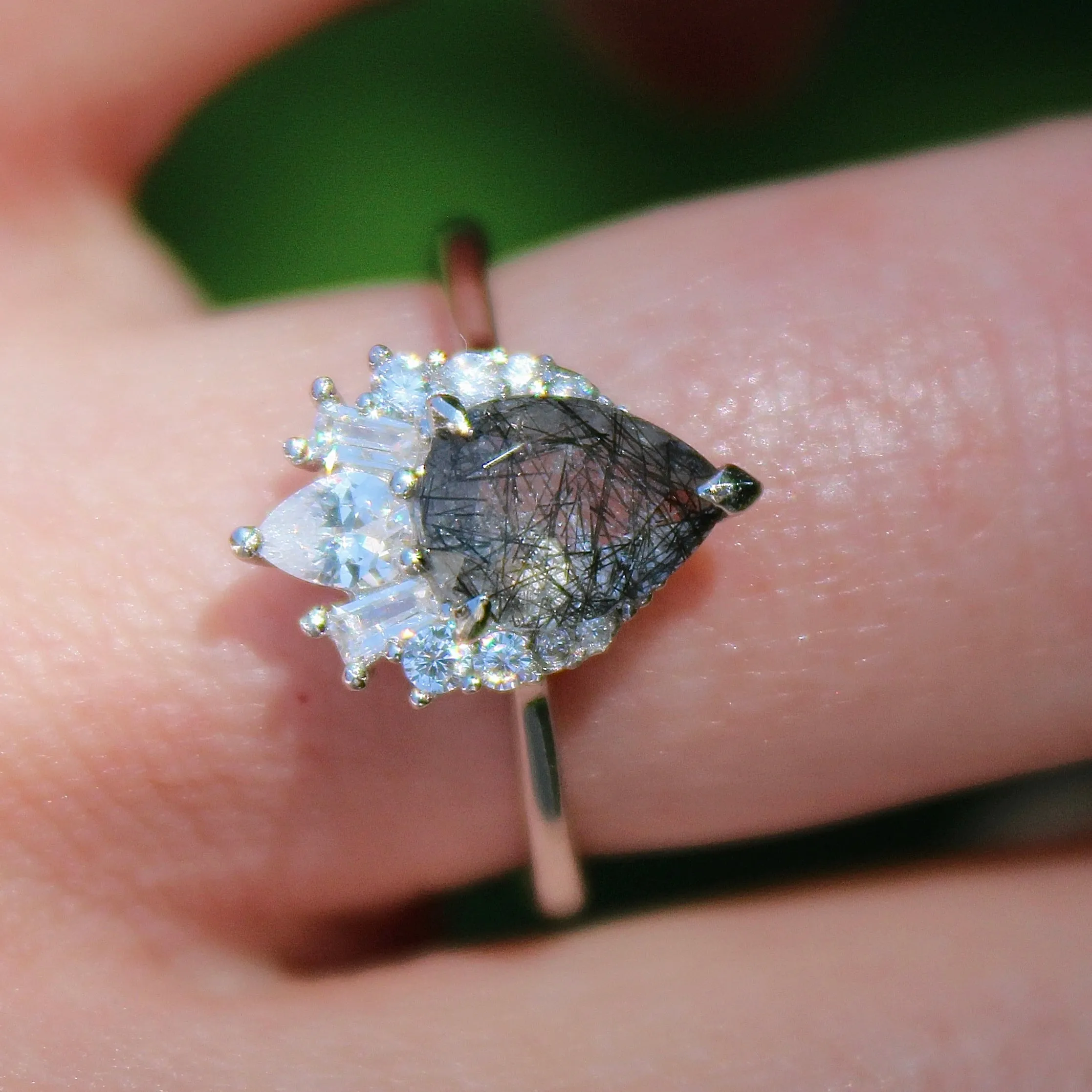 Black Rutilated Quartz Ring- Sterling Silver