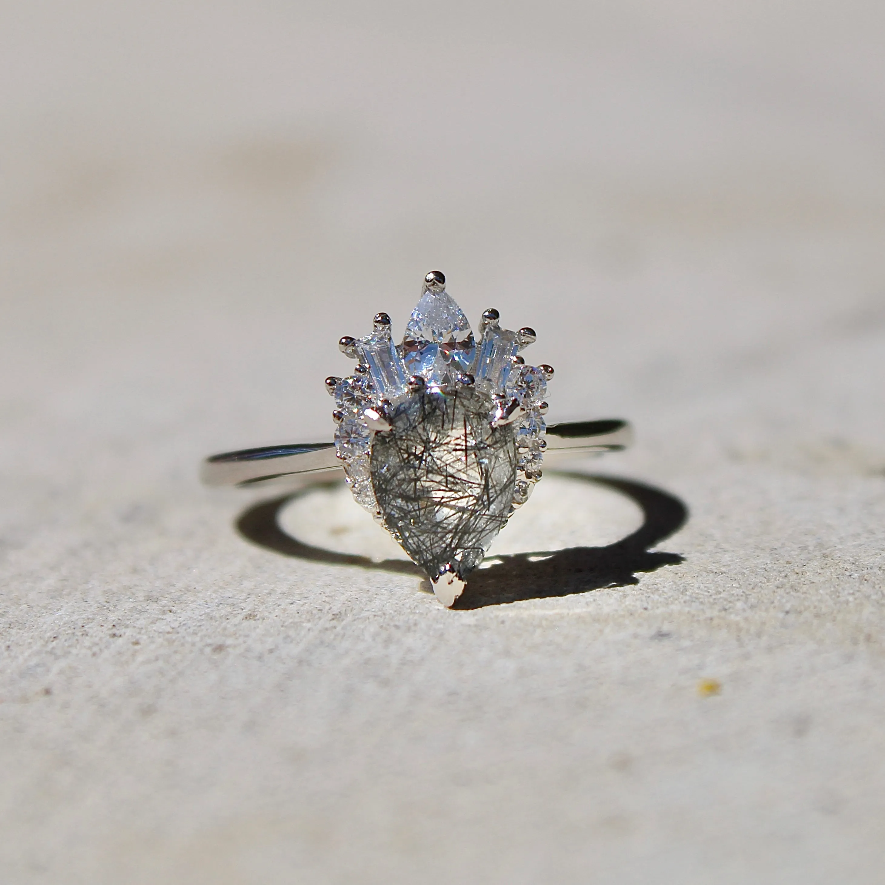Black Rutilated Quartz Ring- Sterling Silver