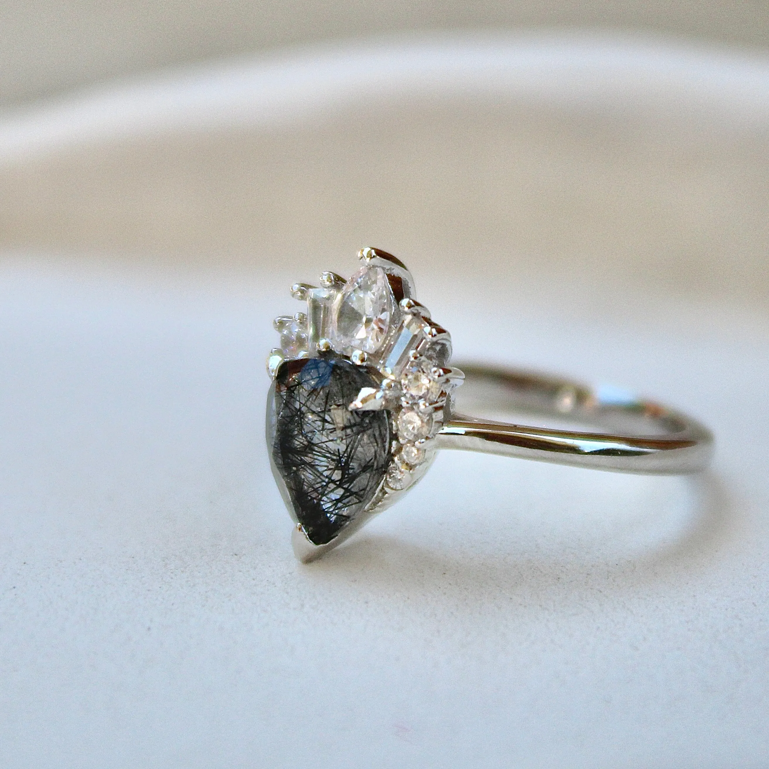 Black Rutilated Quartz Ring- Sterling Silver