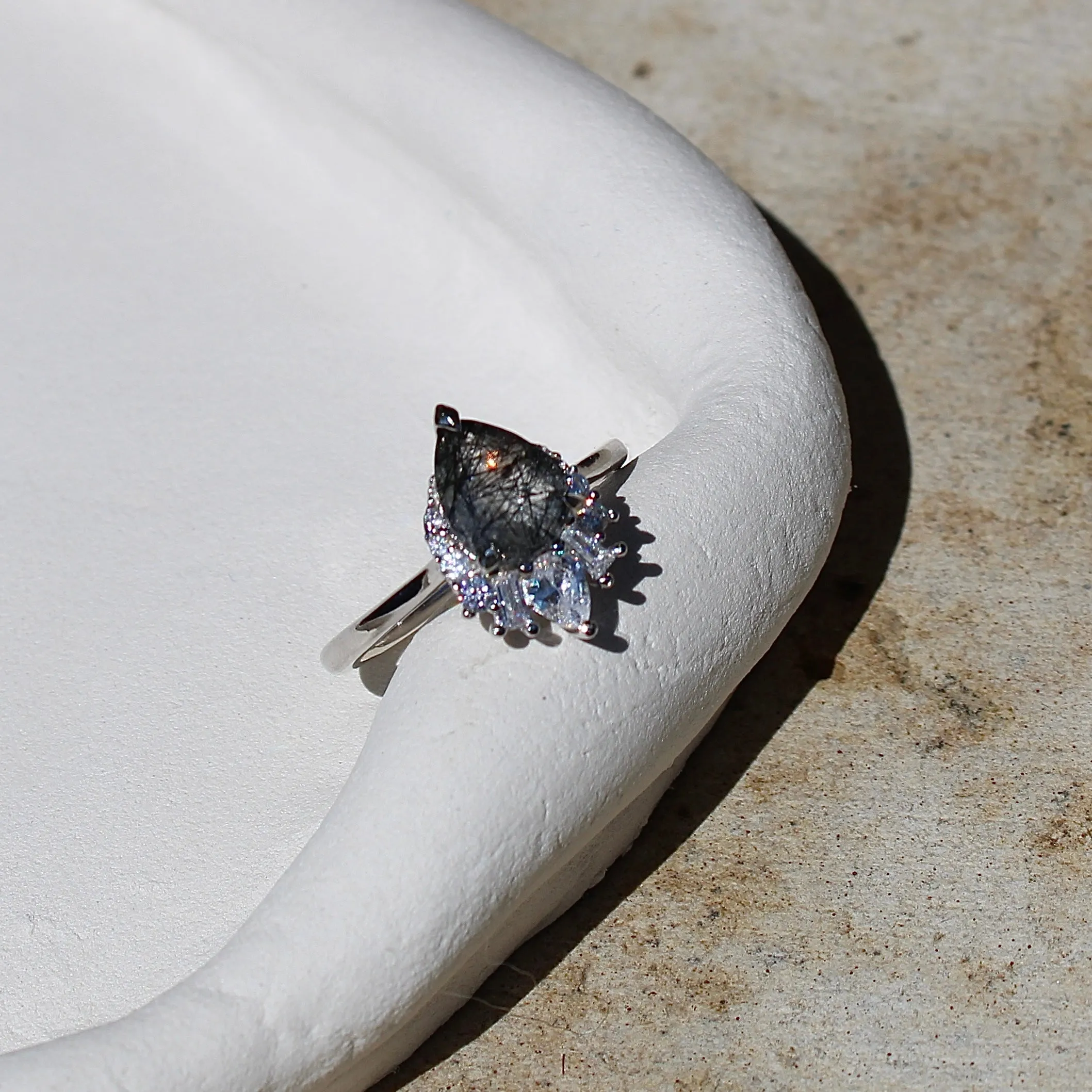 Black Rutilated Quartz Ring- Sterling Silver