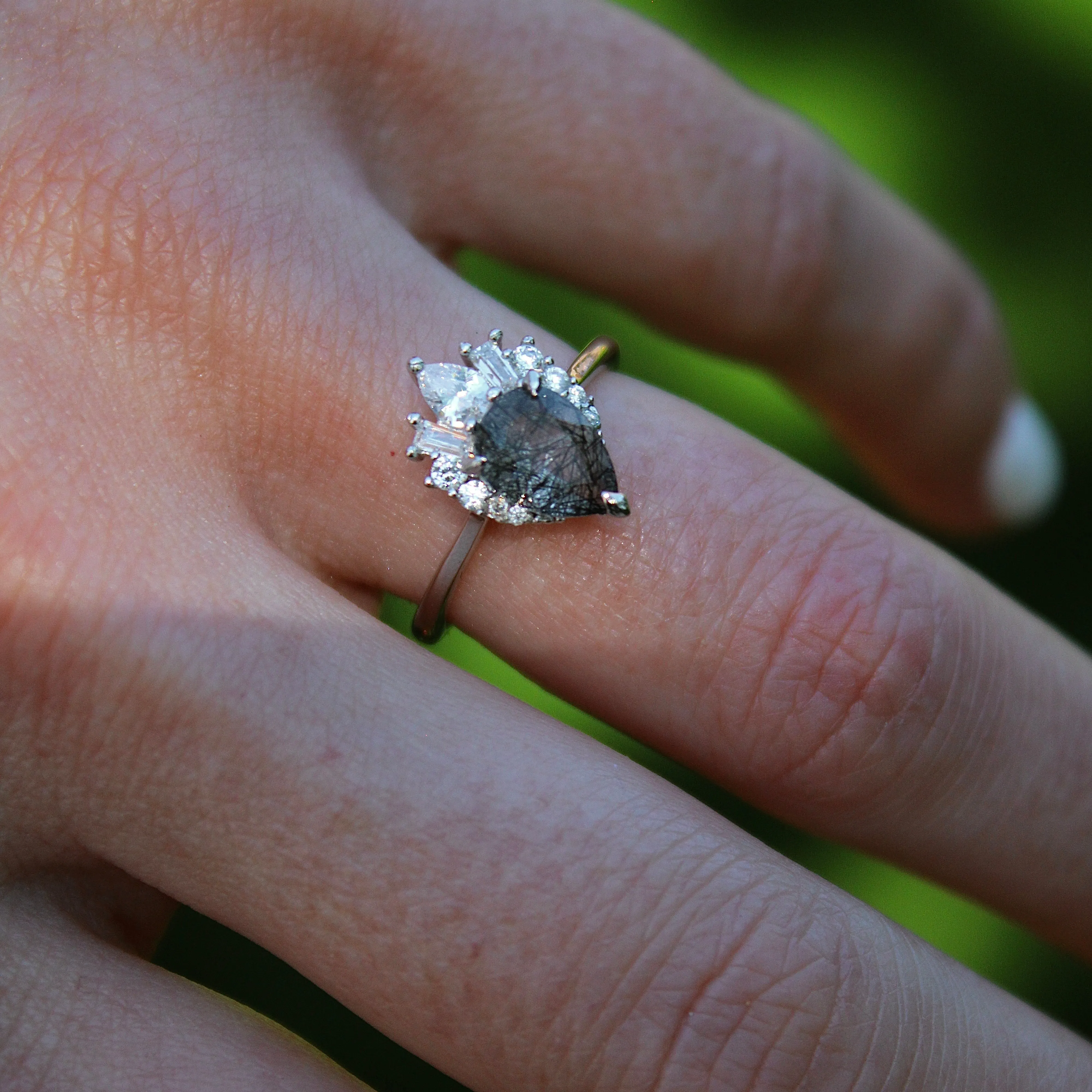 Black Rutilated Quartz Ring- Sterling Silver