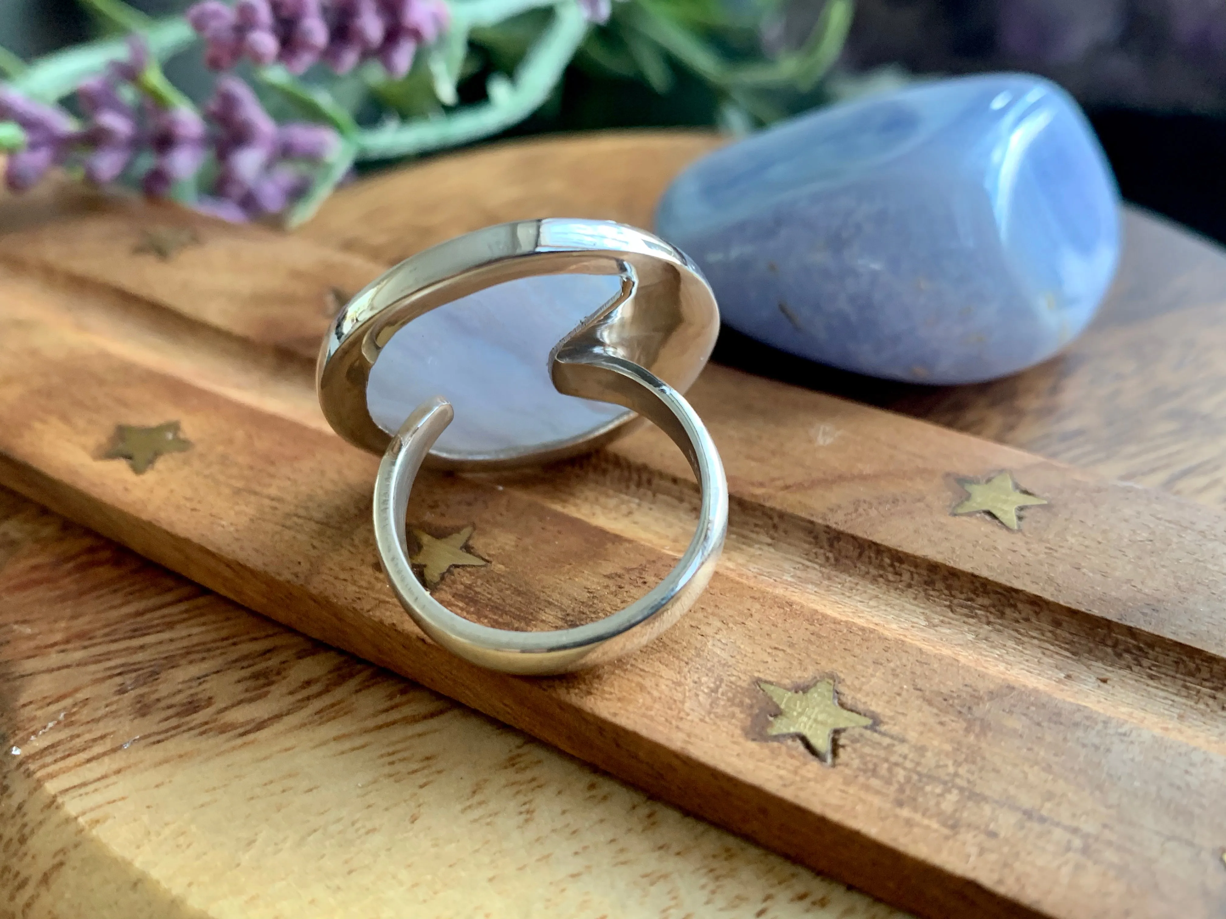 Blue Lace Agate Adjustable Ring - Round