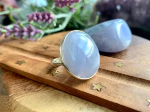 Blue Lace Agate Adjustable Ring - Round