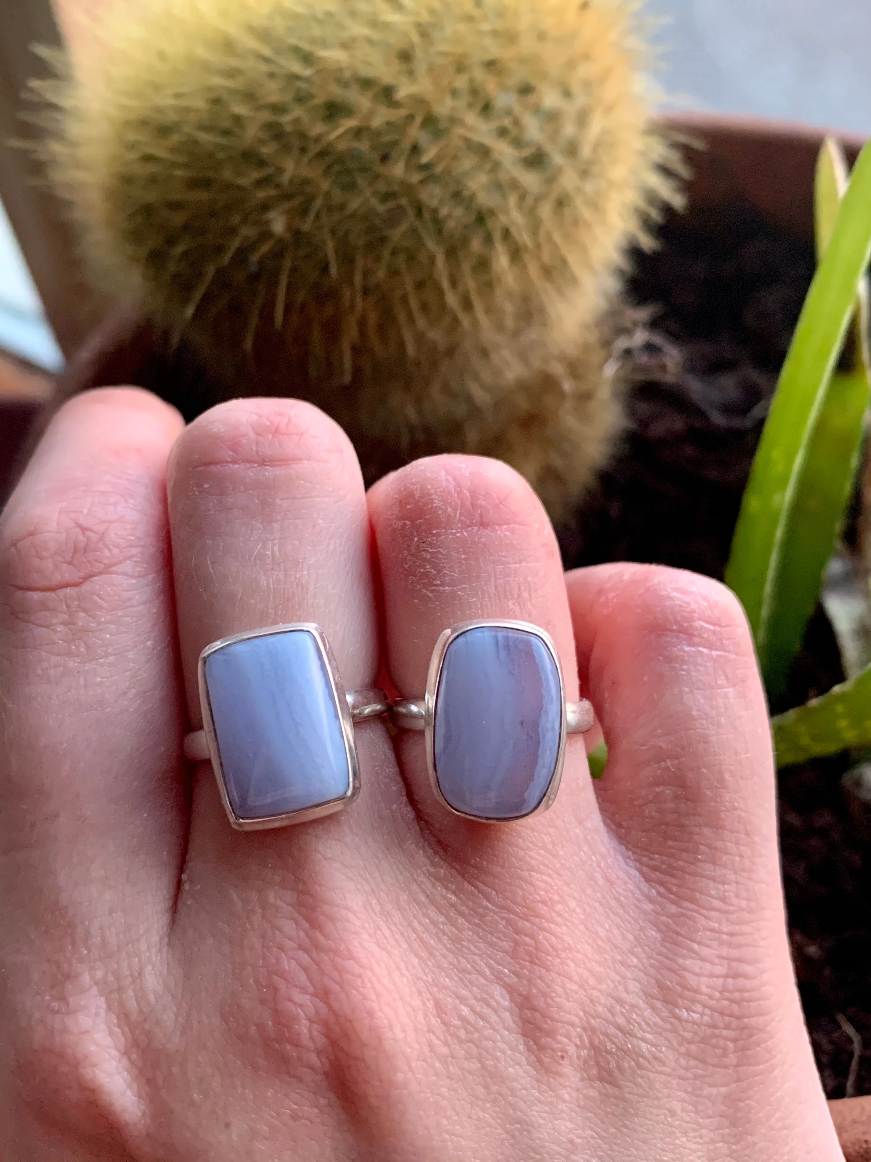 Blue Lace Agate Rectangular Ari Ring