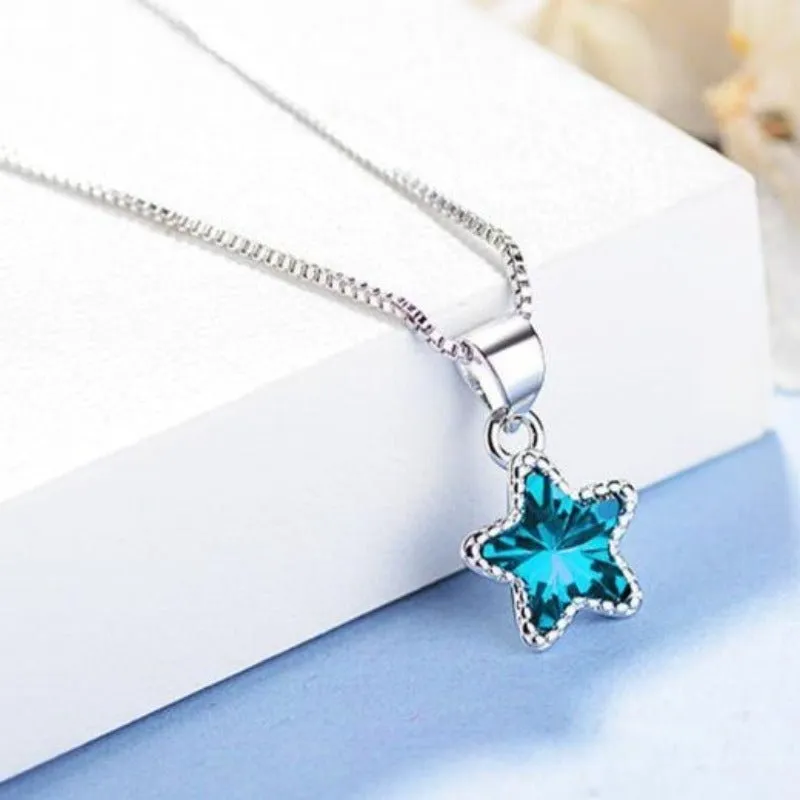 Blue Sapphire Pendant Necklace Wedding Woman Jewelry
