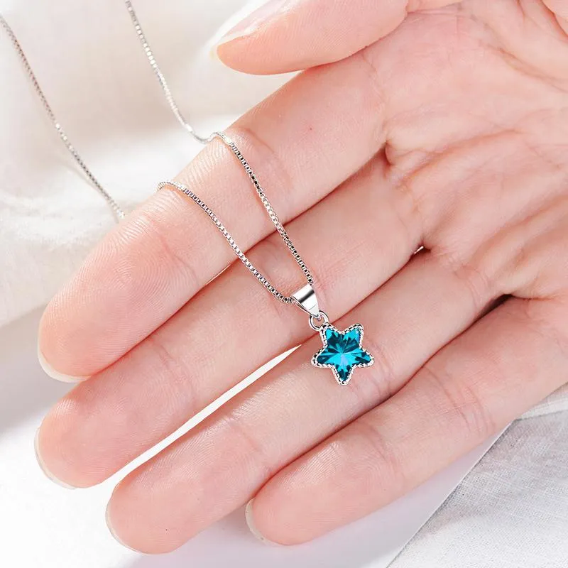 Blue Sapphire Pendant Necklace Wedding Woman Jewelry