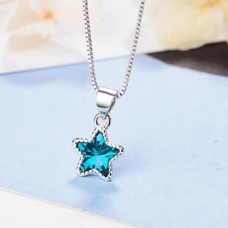 Blue Sapphire Pendant Necklace Wedding Woman Jewelry
