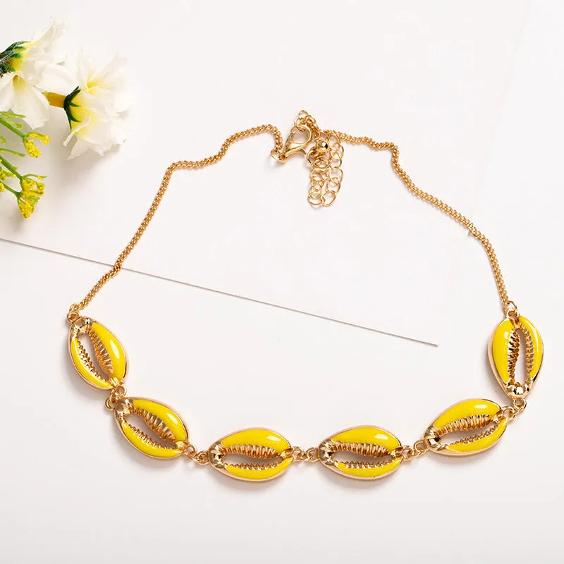 Bohemian Alloy Dripping Color Shell Necklace