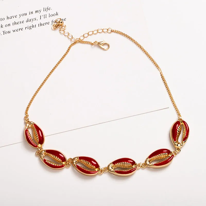 Bohemian Alloy Dripping Color Shell Necklace