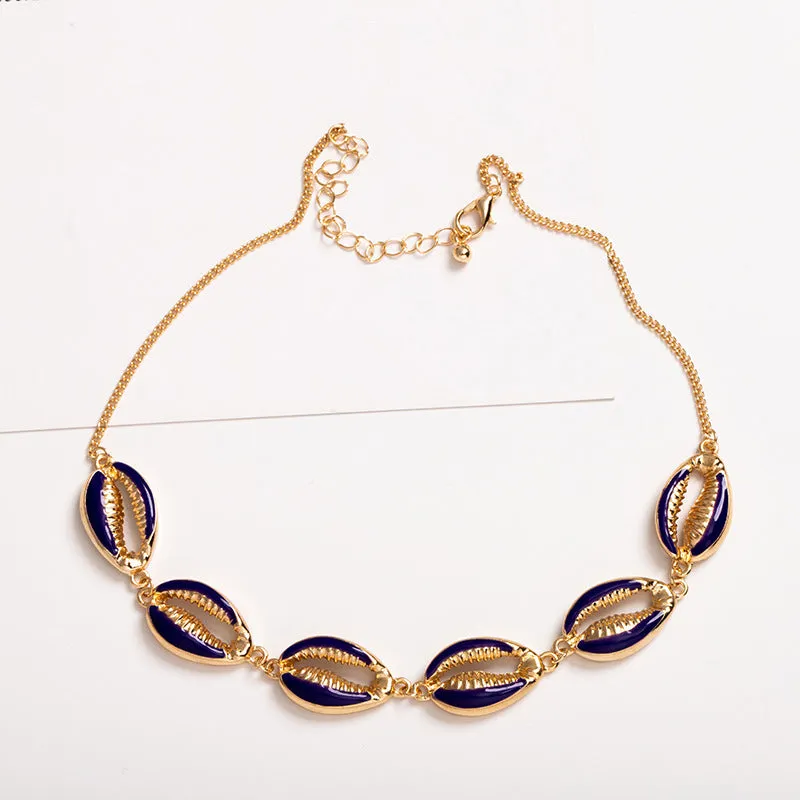 Bohemian Alloy Dripping Color Shell Necklace