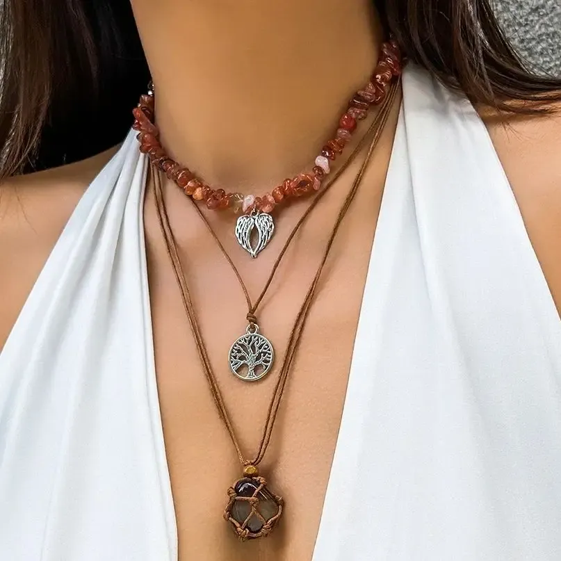 Bohemian Irregular Stone Chain Necklace Set