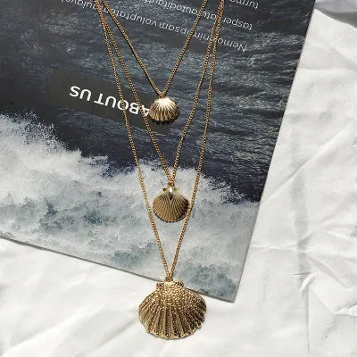 Bohemian Phnom Penh Shell Three Layer Pendant Necklace Female
