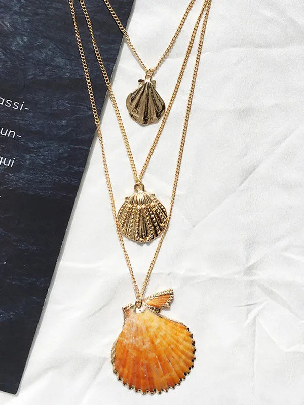 Bohemian Phnom Penh Shell Three Layer Pendant Necklace Female
