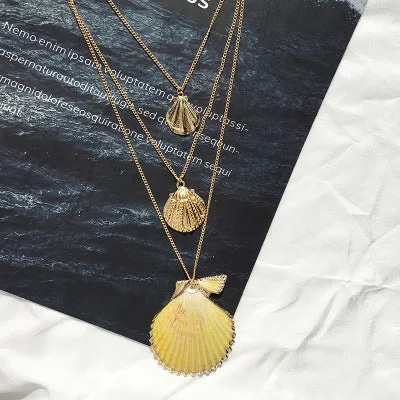 Bohemian Phnom Penh Shell Three Layer Pendant Necklace Female