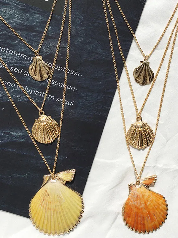 Bohemian Phnom Penh Shell Three Layer Pendant Necklace Female