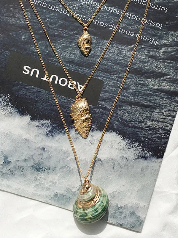 Bohemian Phnom Penh Shell Three Layer Pendant Necklace Female