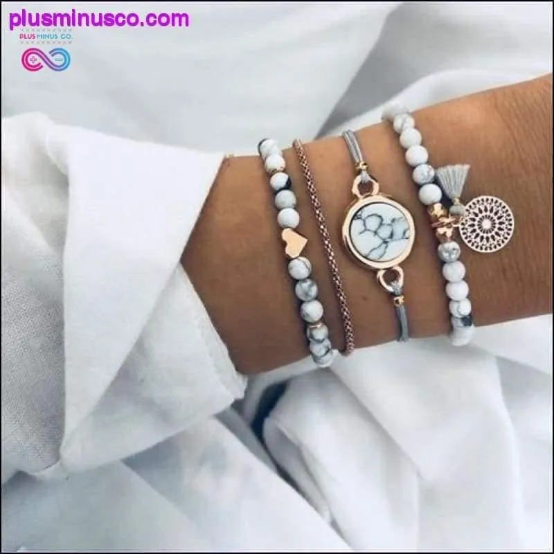 Bohemian Shell Map Turtle Bracelet Set, Retro Geometric