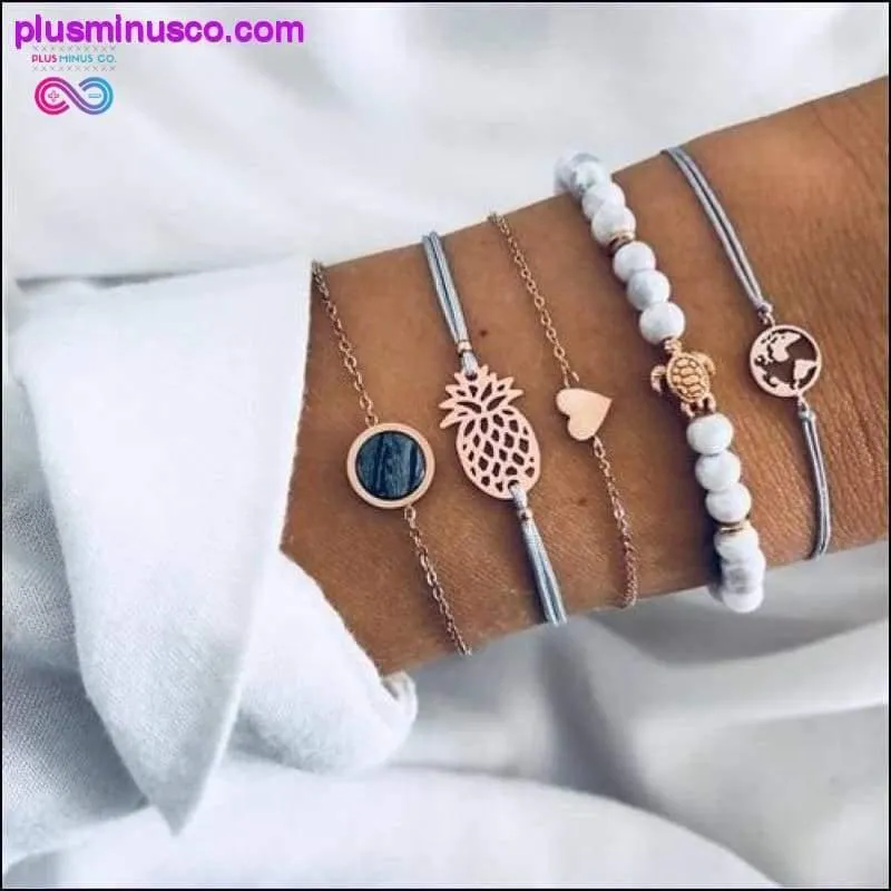 Bohemian Shell Map Turtle Bracelet Set, Retro Geometric