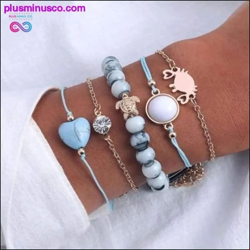 Bohemian Shell Map Turtle Bracelet Set, Retro Geometric