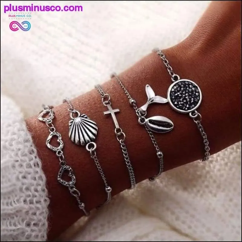 Bohemian Shell Map Turtle Bracelet Set, Retro Geometric