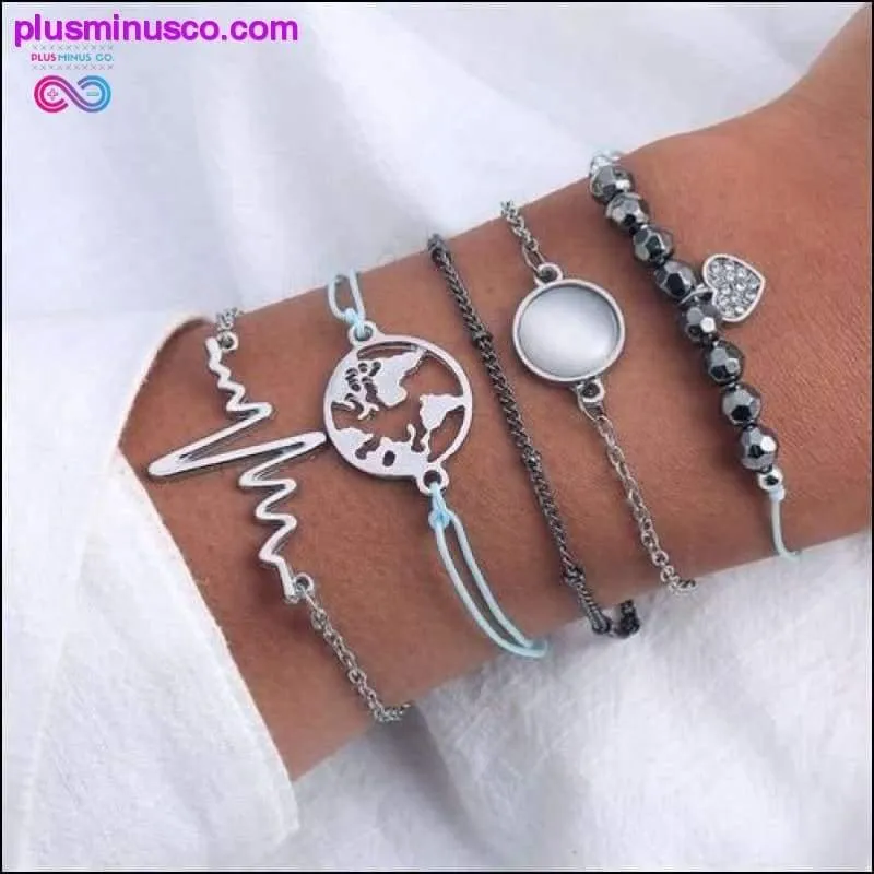 Bohemian Shell Map Turtle Bracelet Set, Retro Geometric