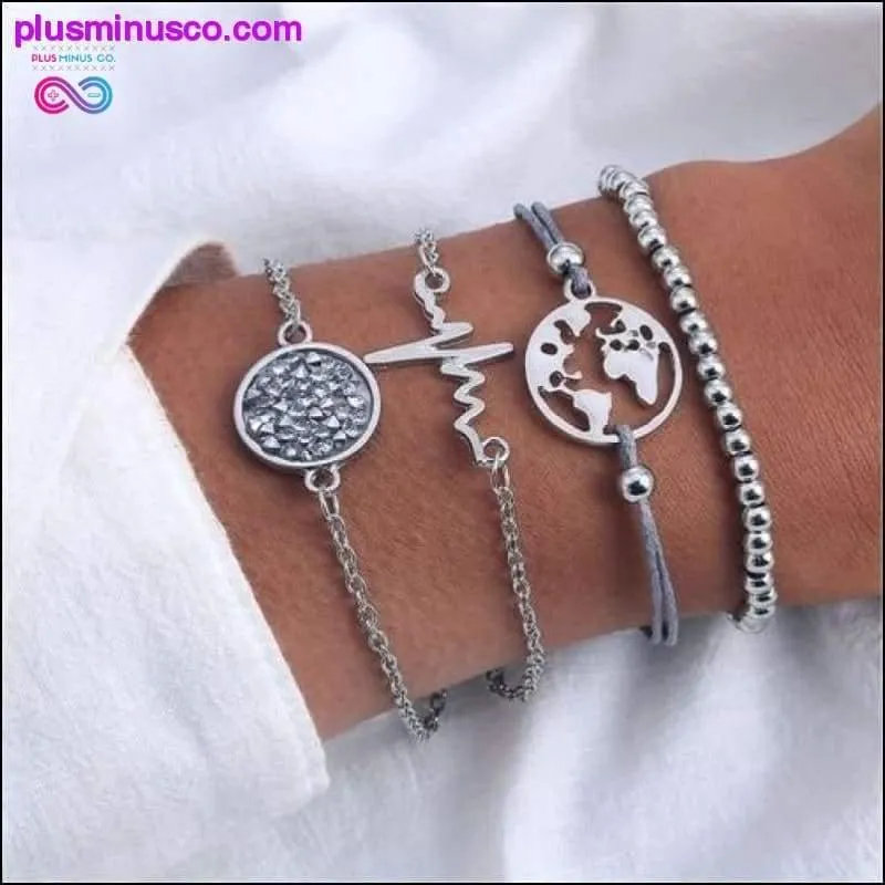 Bohemian Shell Map Turtle Bracelet Set, Retro Geometric