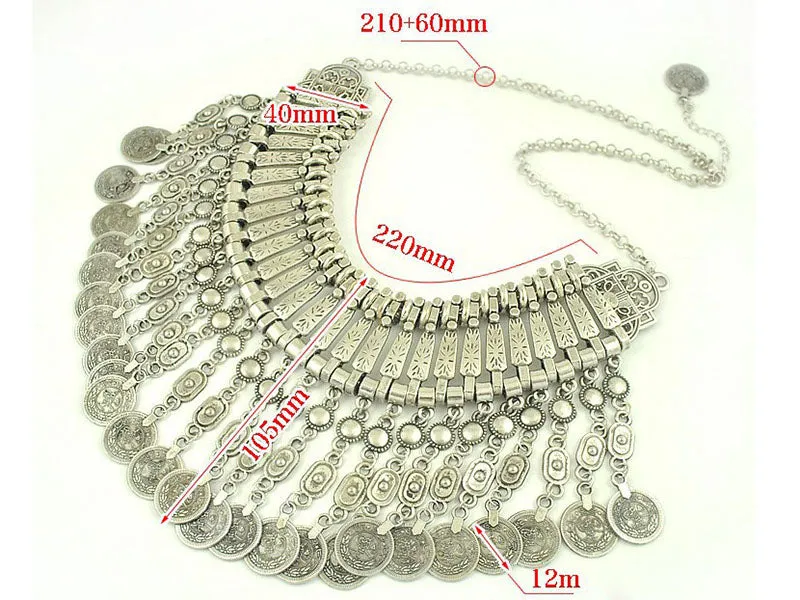 Bohemian Vintage Carved Ancient Coins Long Tassel Necklace