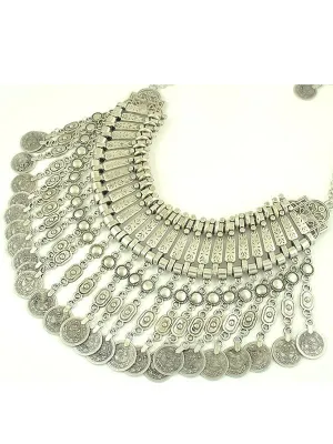 Bohemian Vintage Carved Ancient Coins Long Tassel Necklace