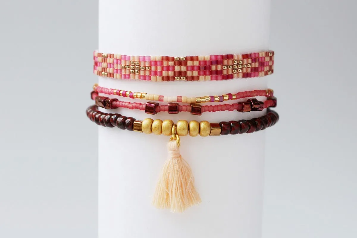 Boho Bracelet – Set of 4 PINK