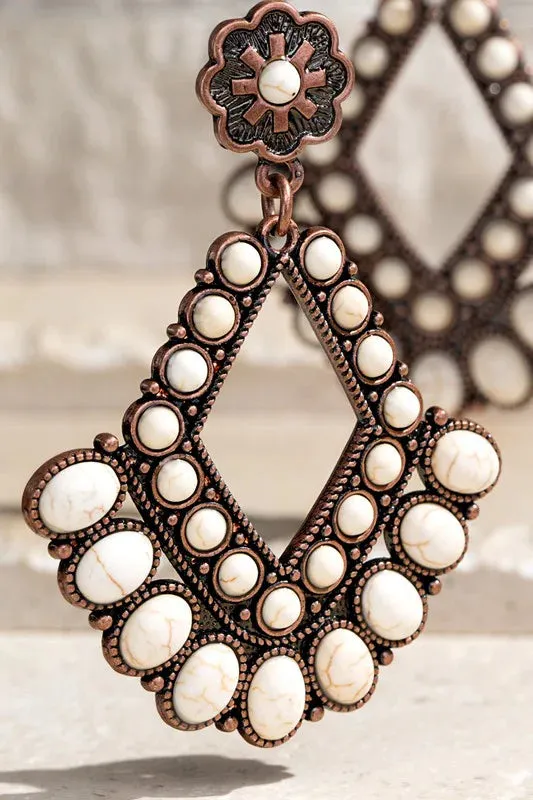 BOHO CHANDELIER NATURAL STONE EARRINGS - 3 COLORS
