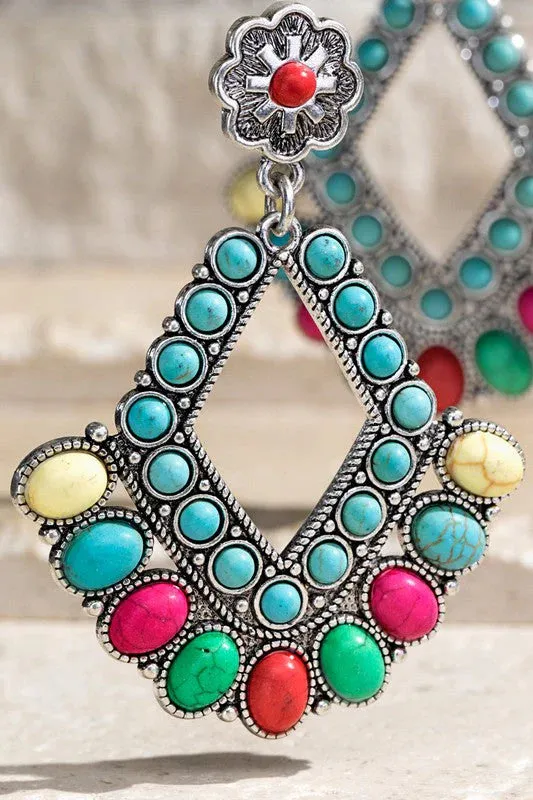 BOHO CHANDELIER NATURAL STONE EARRINGS - 3 COLORS